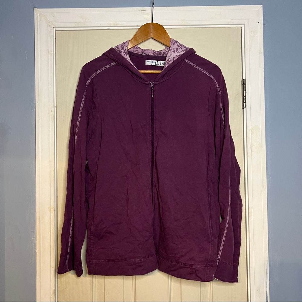 New York Laundry Women's 1X Purple Floral Hood Hoodie EUC Full Zip Y2K